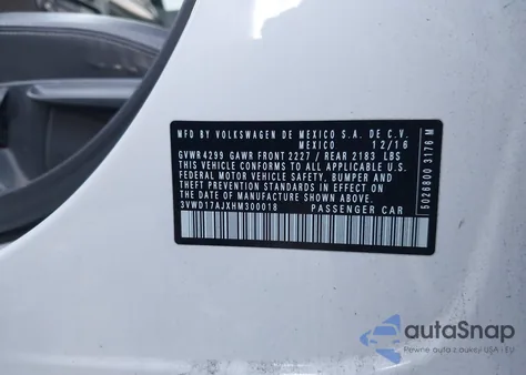 2017 Volkswagen Jetta 1.8T Sport z USA, uszkodzony, nr VIN 3VWD17AJXHM300018